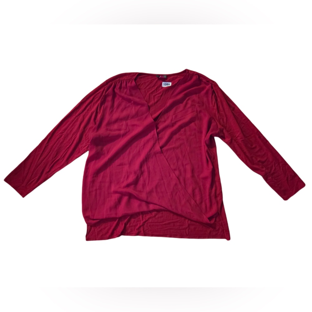 Vince Camuto Deep Red  V Neck Wrap Draped Front Blouse
